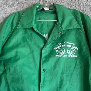 Pla-Jac Windbreaker Jacket Men Size XL Green Snap Front USA Vintage Back Graphic
